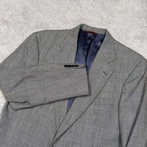 Jos A Bank Executive Collection Glen Plaid Blazer Grey Red Blue 43 Long Wool